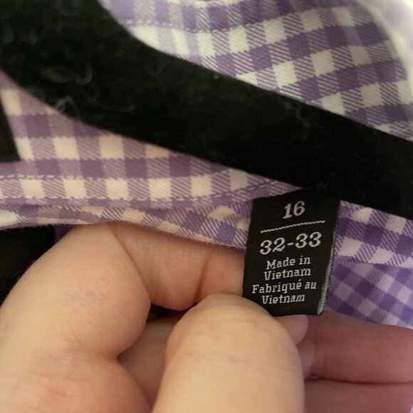 Nordstrom Mens 16 32-33 Purple/White Gingham Button Down Long Sleeve Dress Shirt - Picture 8 of 9